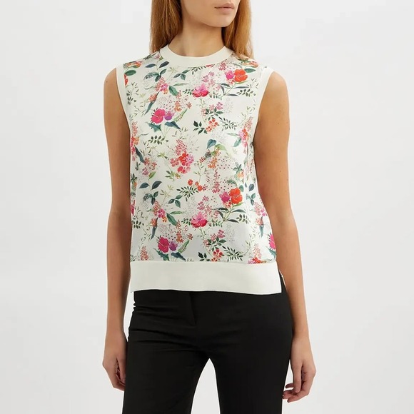 Ted‎ Baker Womens 0 Blouse Top White Floral Moleeiy Sleeveless Modern Romantic - Picture 1 of 11